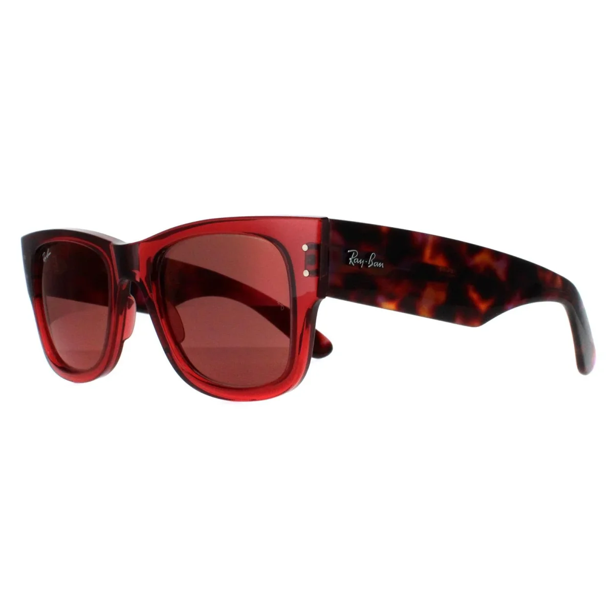 Ray-Ban Sunglasses RB0840S Mega Wayfarer 66372K Transparent Pink and Havana Red Mirror - Image 3
