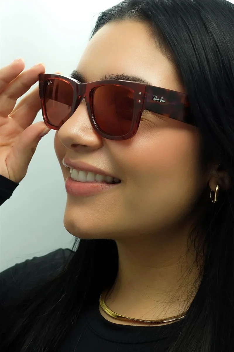 Ray-Ban Sunglasses RB0840S Mega Wayfarer 66372K Transparent Pink and Havana Red Mirror - Image 7